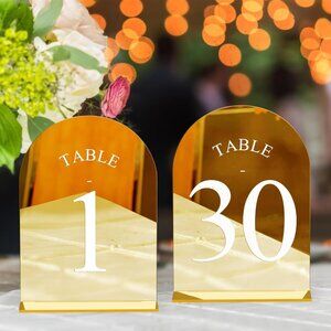 JOYIT Arch Wedding Table Numbers 1-30 with Stands – 5" X 7" Acrylic Mirrored